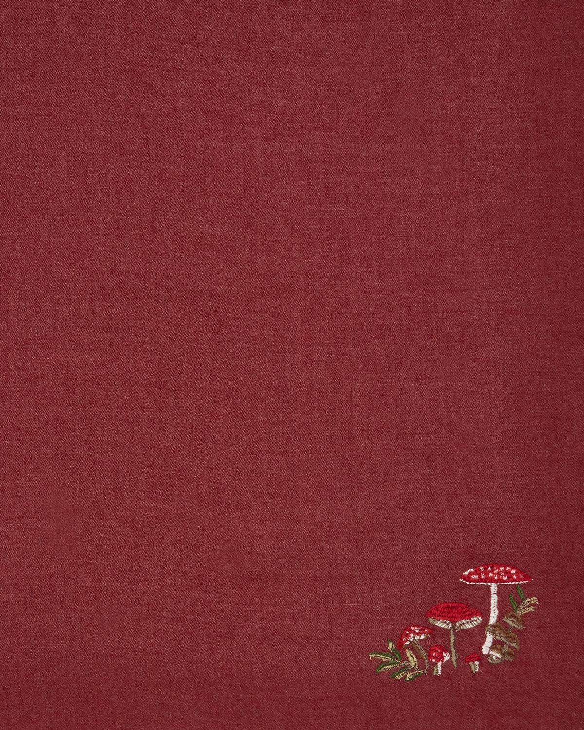 FABLE Mushroom Embroidered Burgundy Pashmina Scarf