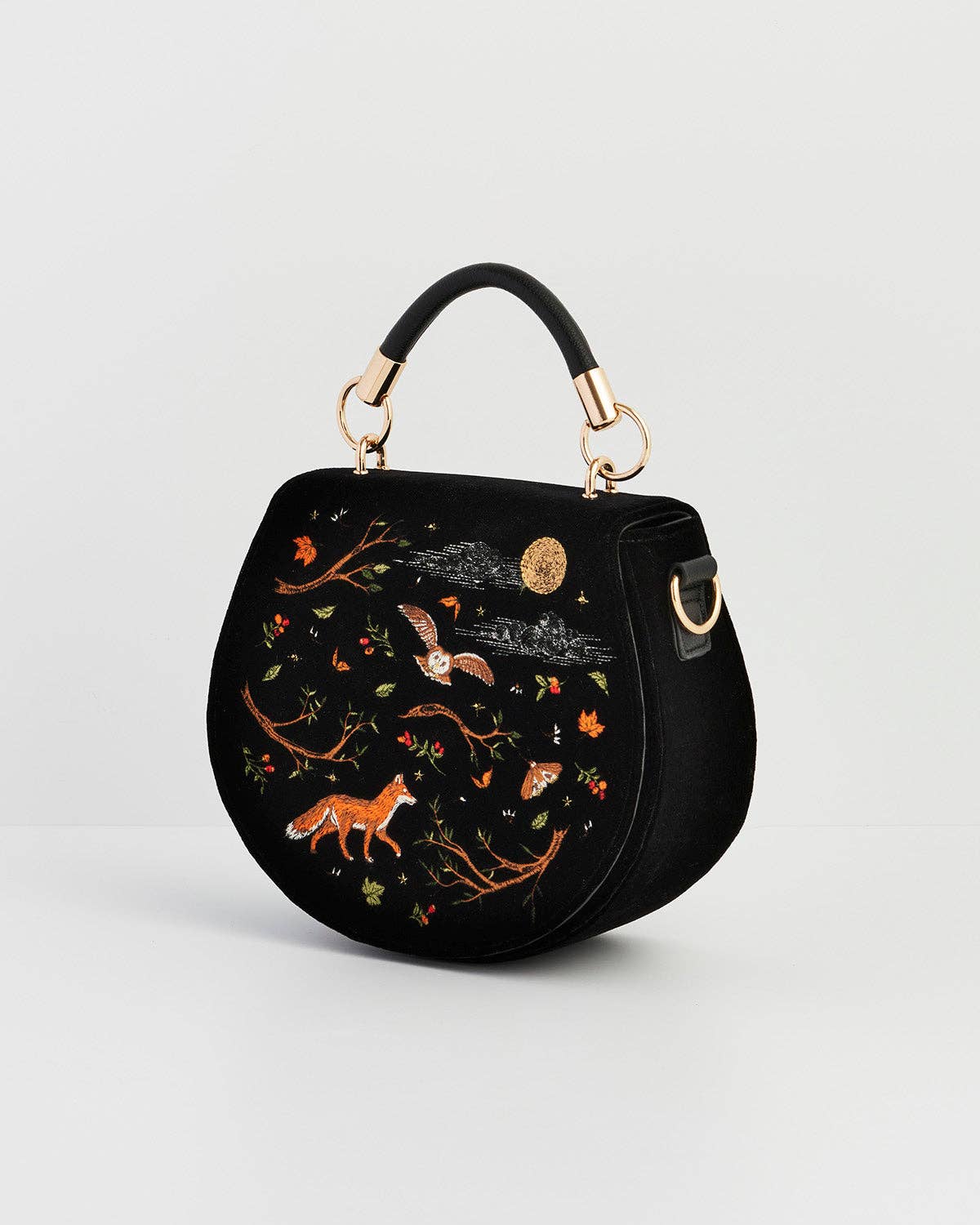 FABLE Fox & Owl Black Saddle Purse