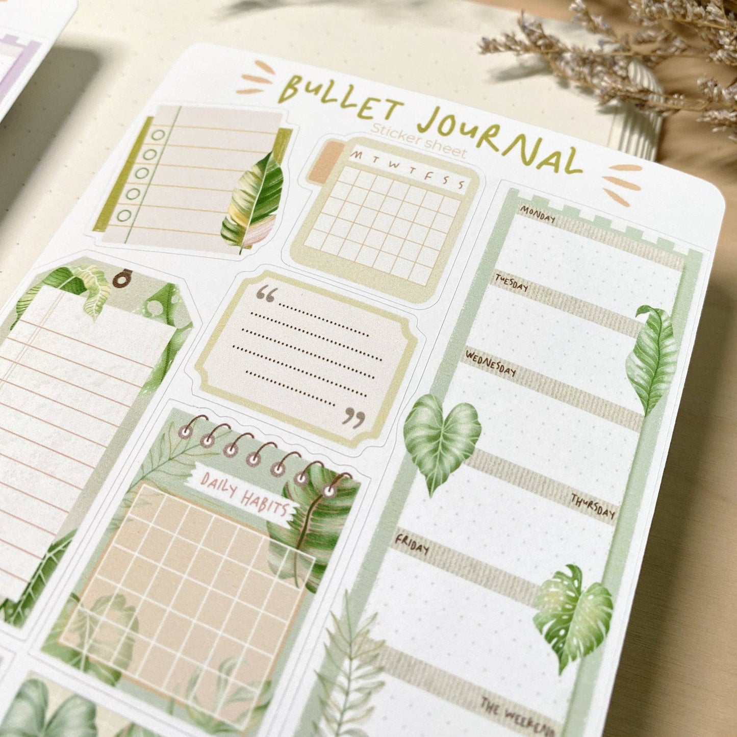 Sticker Sheet - Bullet Journal Essentials: Tropical Leaves - Tea & Fables