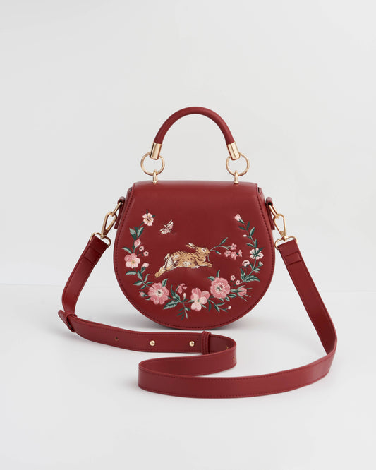 FABLE Running Bunny Burgundy Saddle Purse