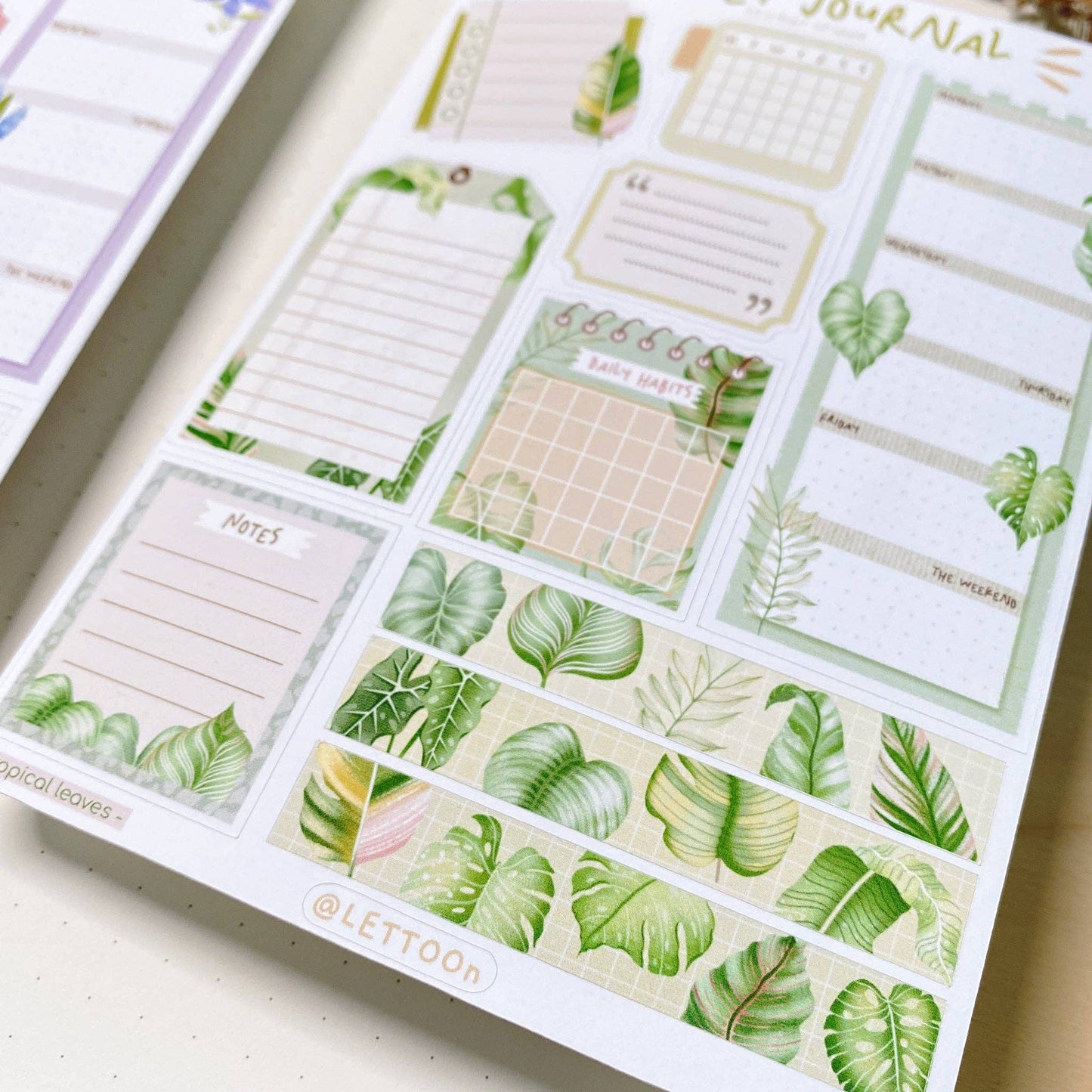 Sticker Sheet - Bullet Journal Essentials: Tropical Leaves - Tea & Fables