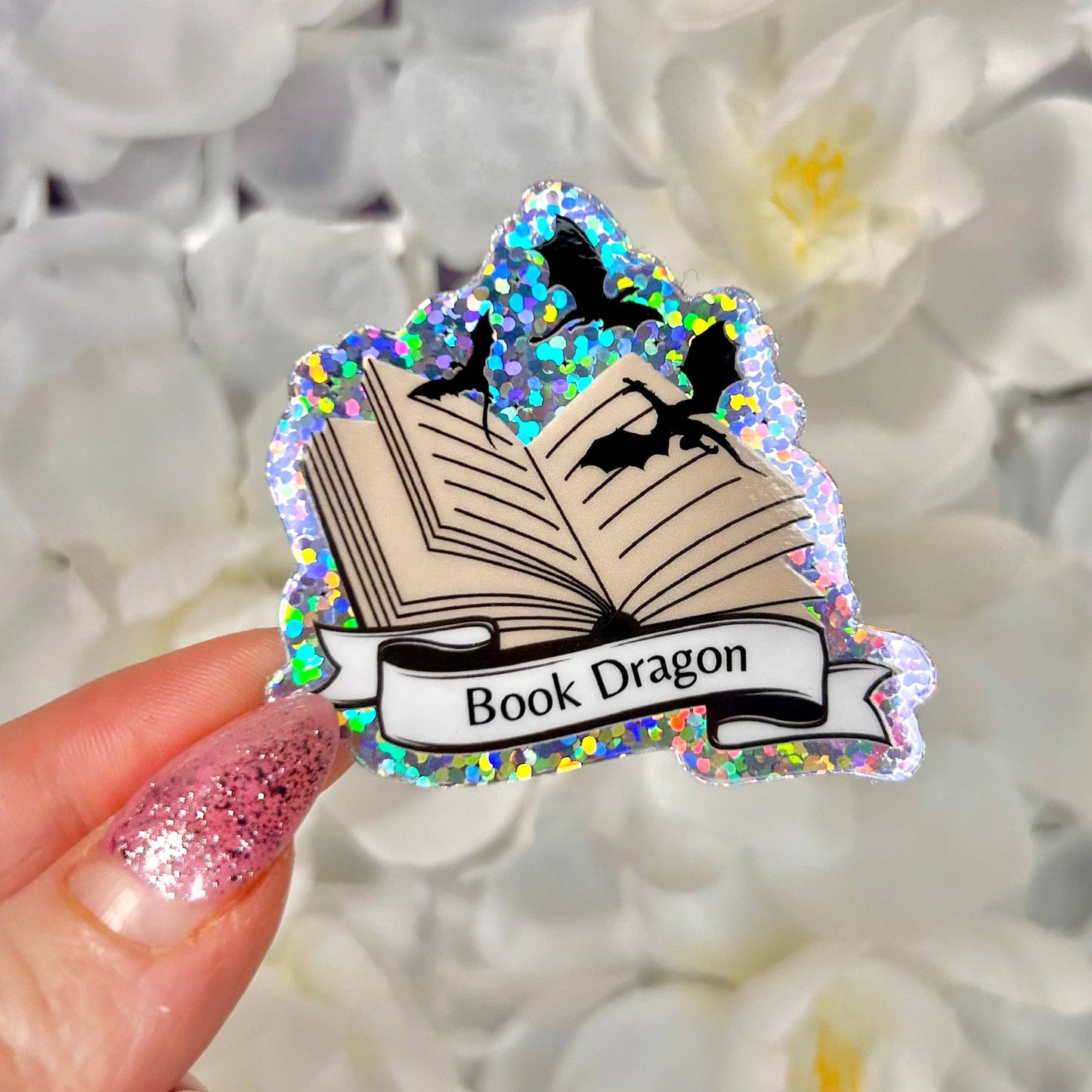 Book Dragon Glitter Sticker