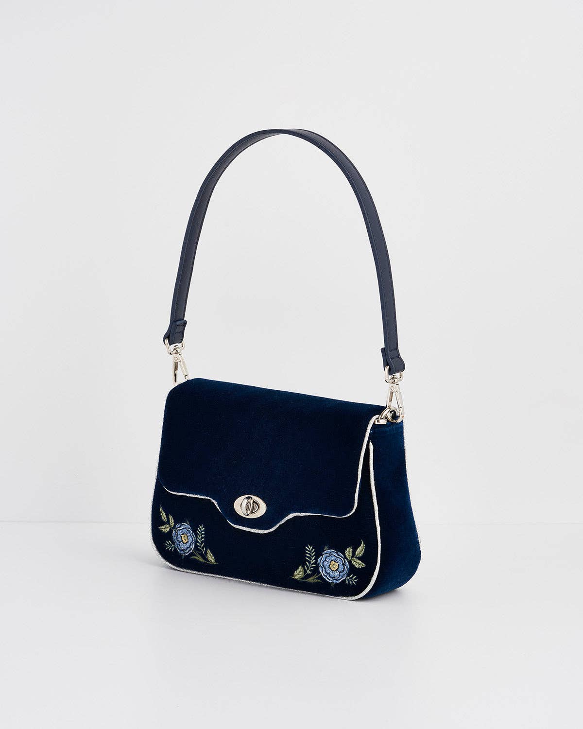 FABLE Rose Embroidered Blue Clutch