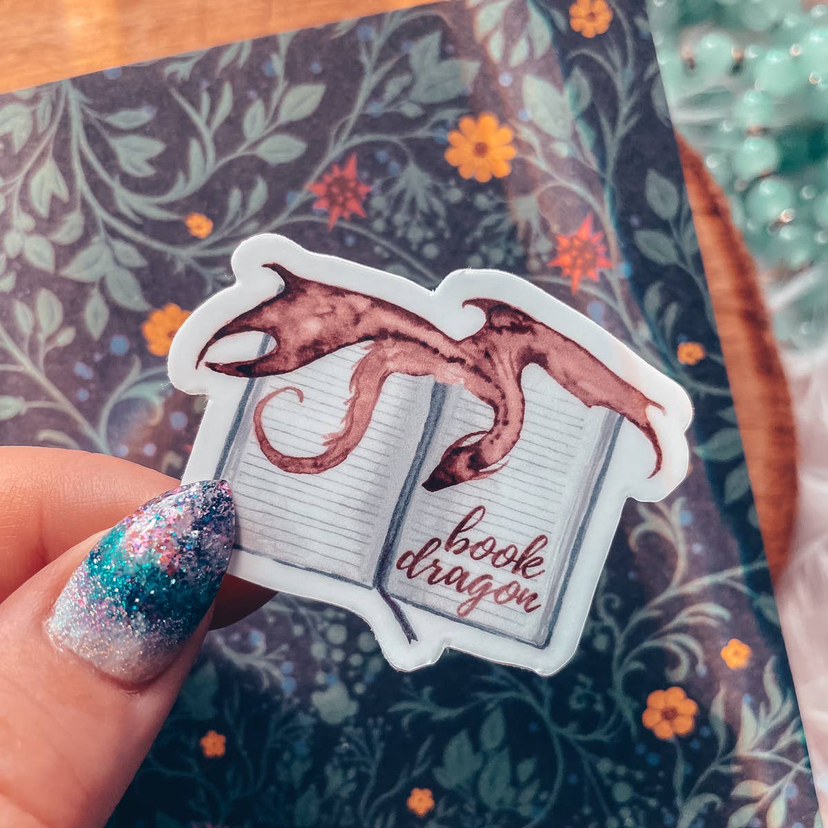 Red Book Dragon Watercolor Sticker - Tea & Fables