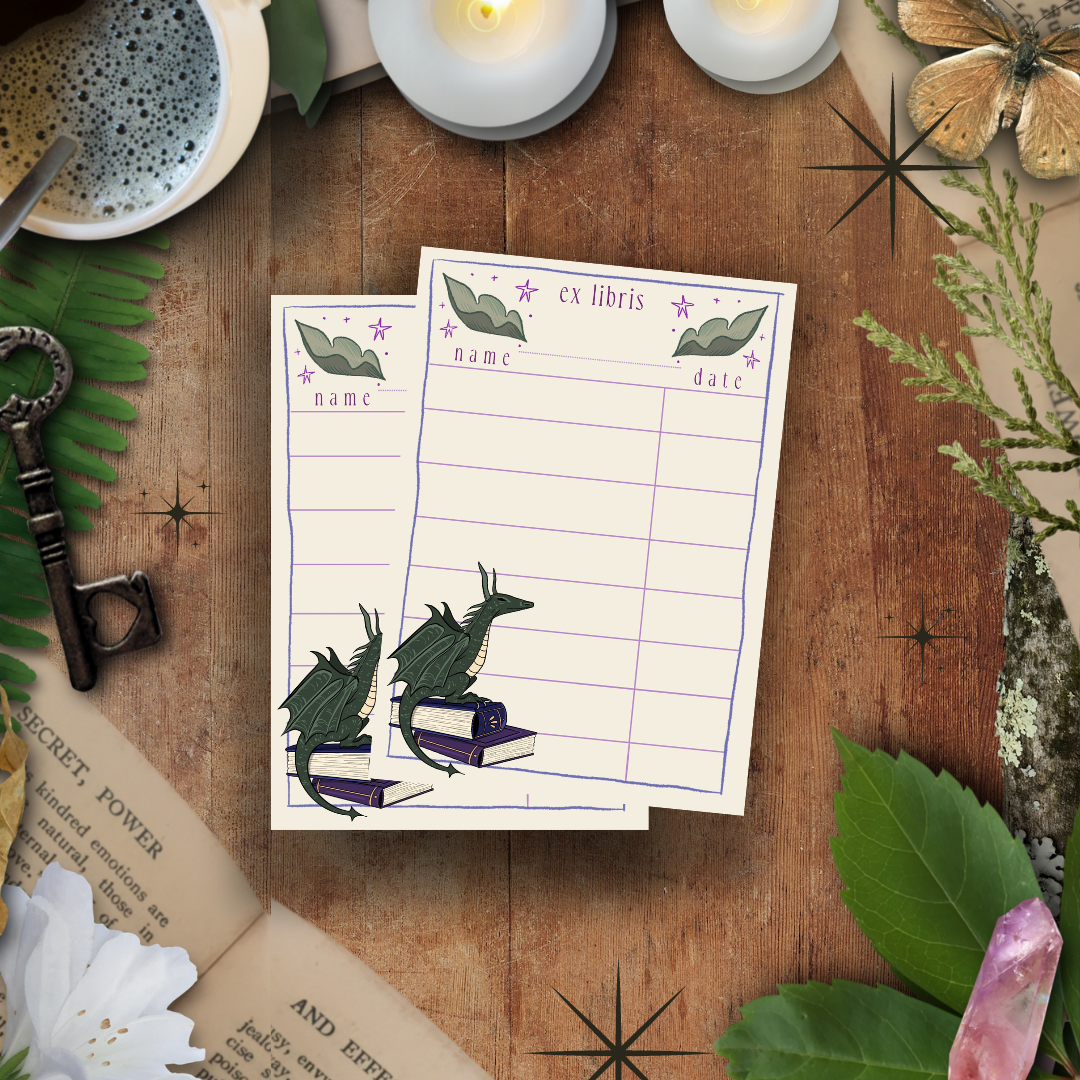 Cozy Dragon Library Card Set - Tea & Fables