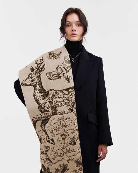 FABLE Woodland Tales Taupe Jacquard Scarf