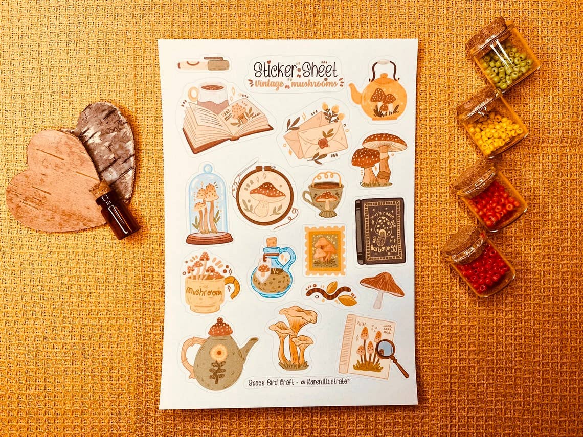 Sticker Sheet: Vintage Mushrooms
