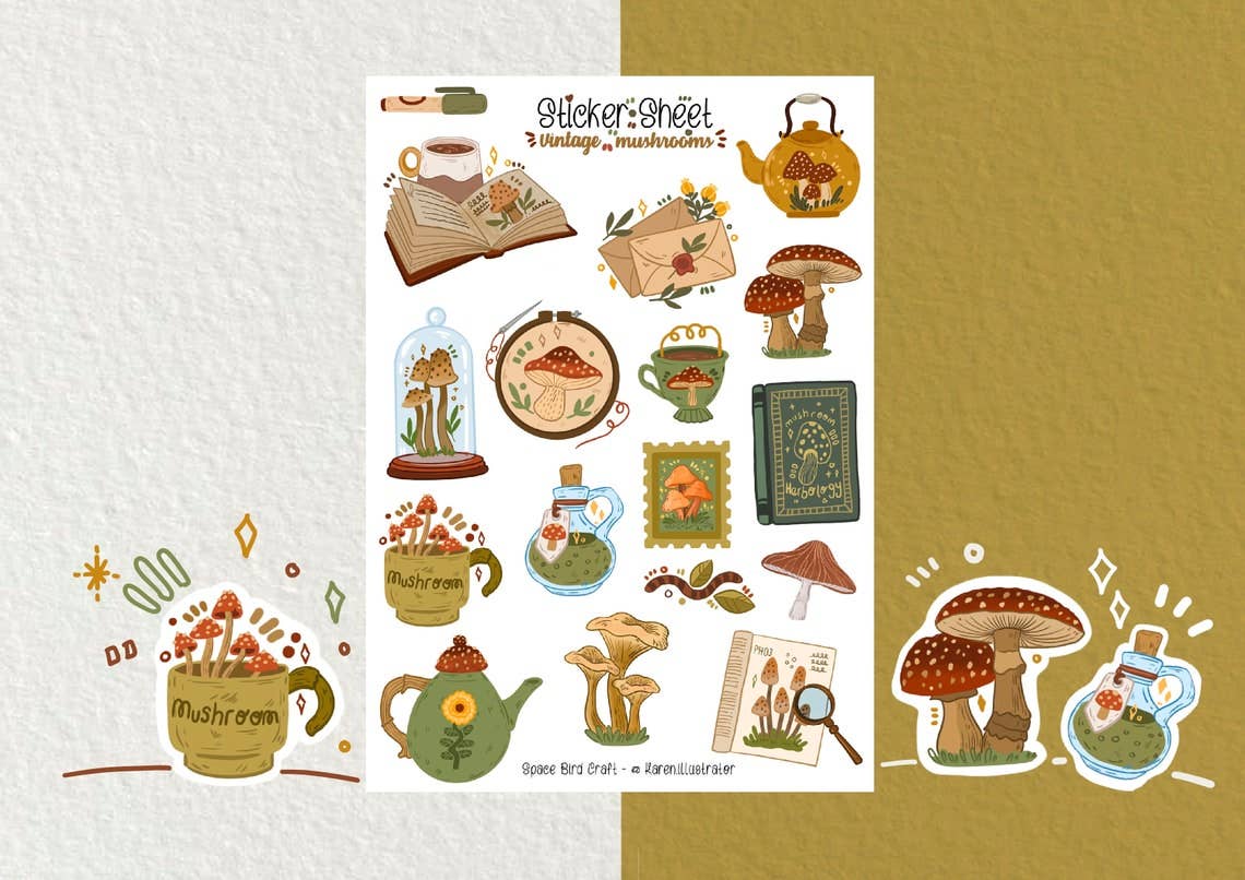 Sticker Sheet: Vintage Mushrooms