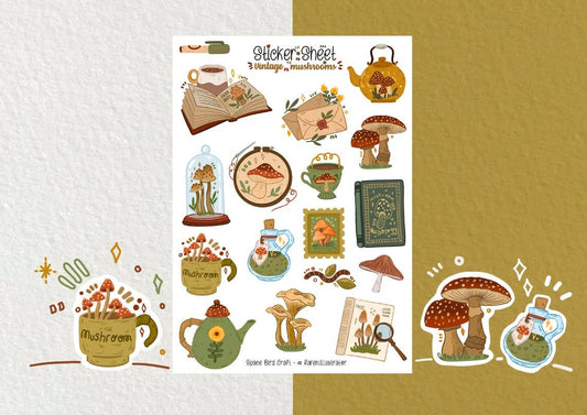 Sticker Sheet: Vintage Mushrooms