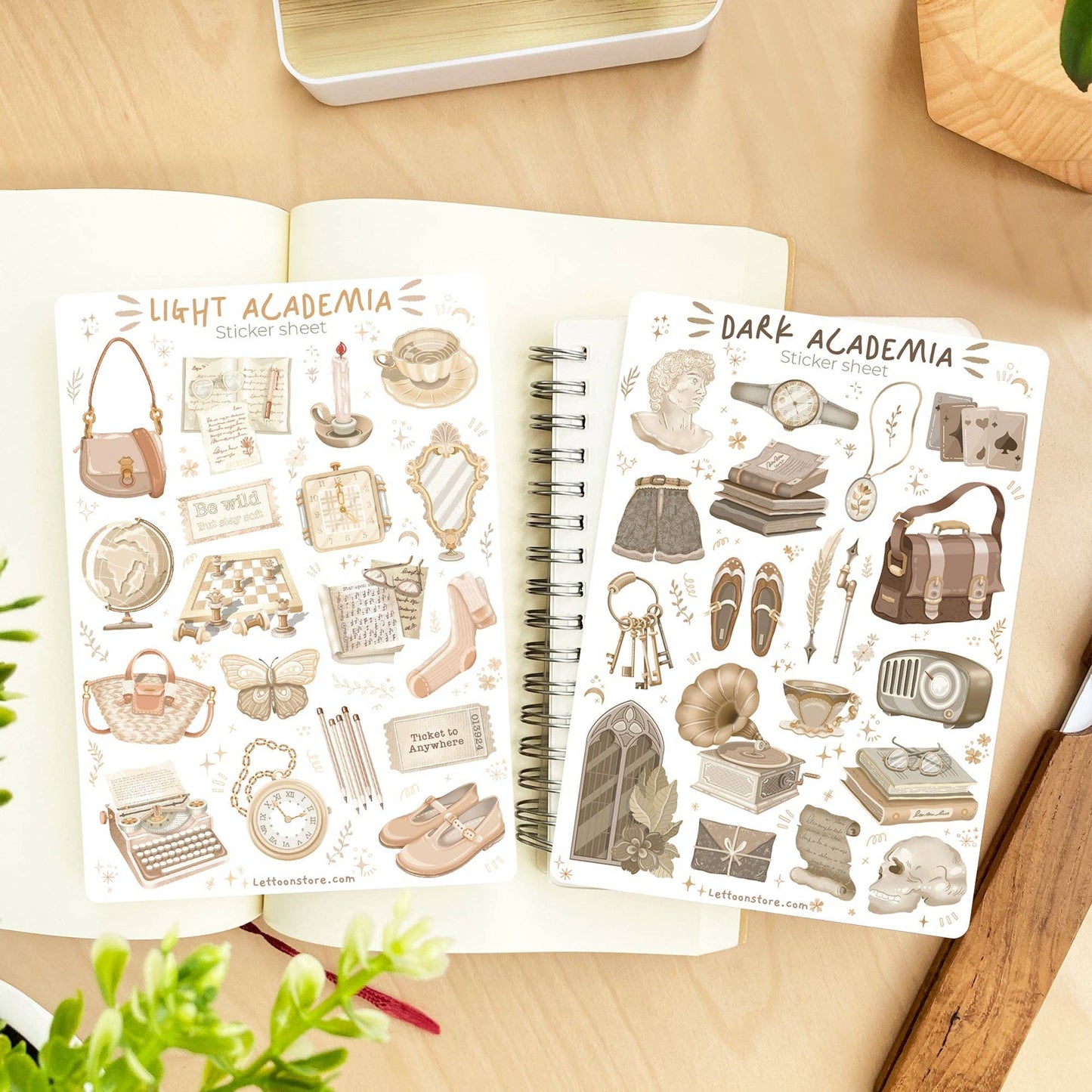 Sticker Sheet - Dark & Light Academia: Semi-Transparent Paper / Both Themes