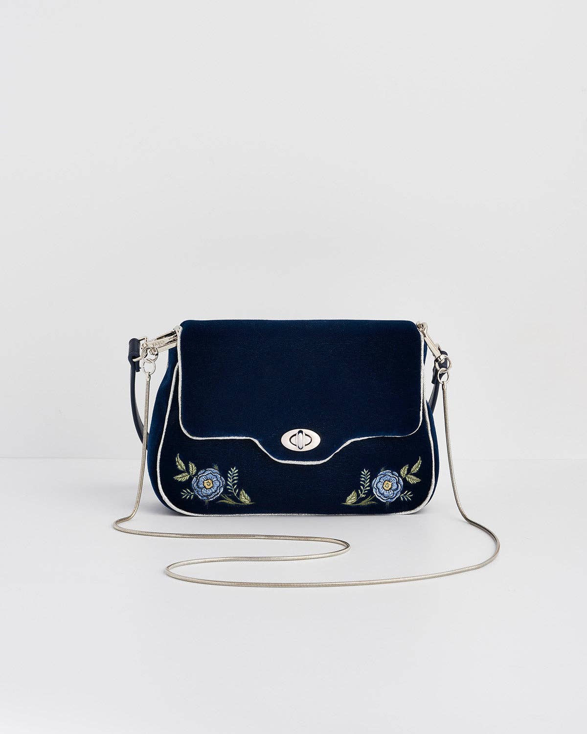 FABLE Rose Embroidered Blue Clutch