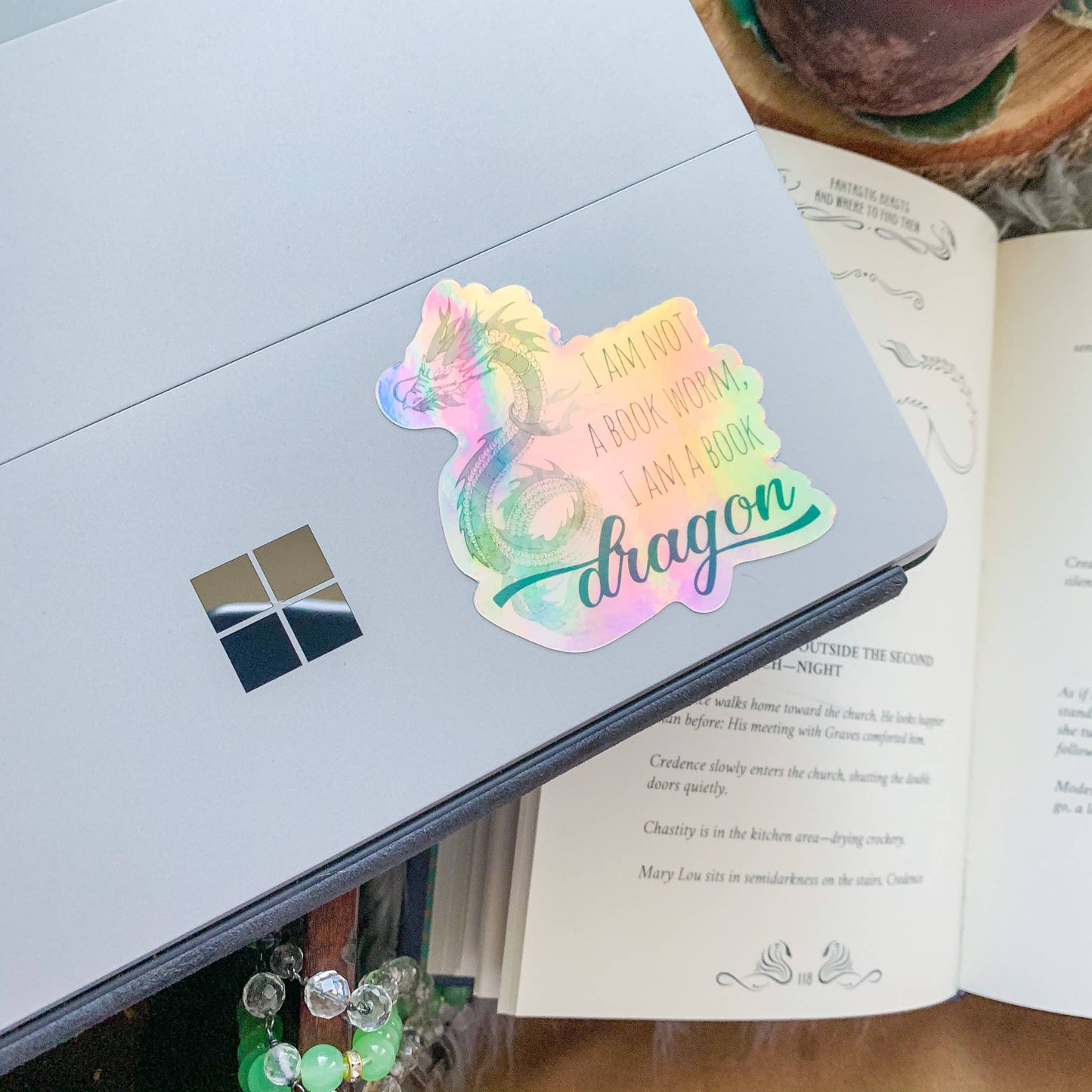 Book Dragon Holographic Vinyl Sticker