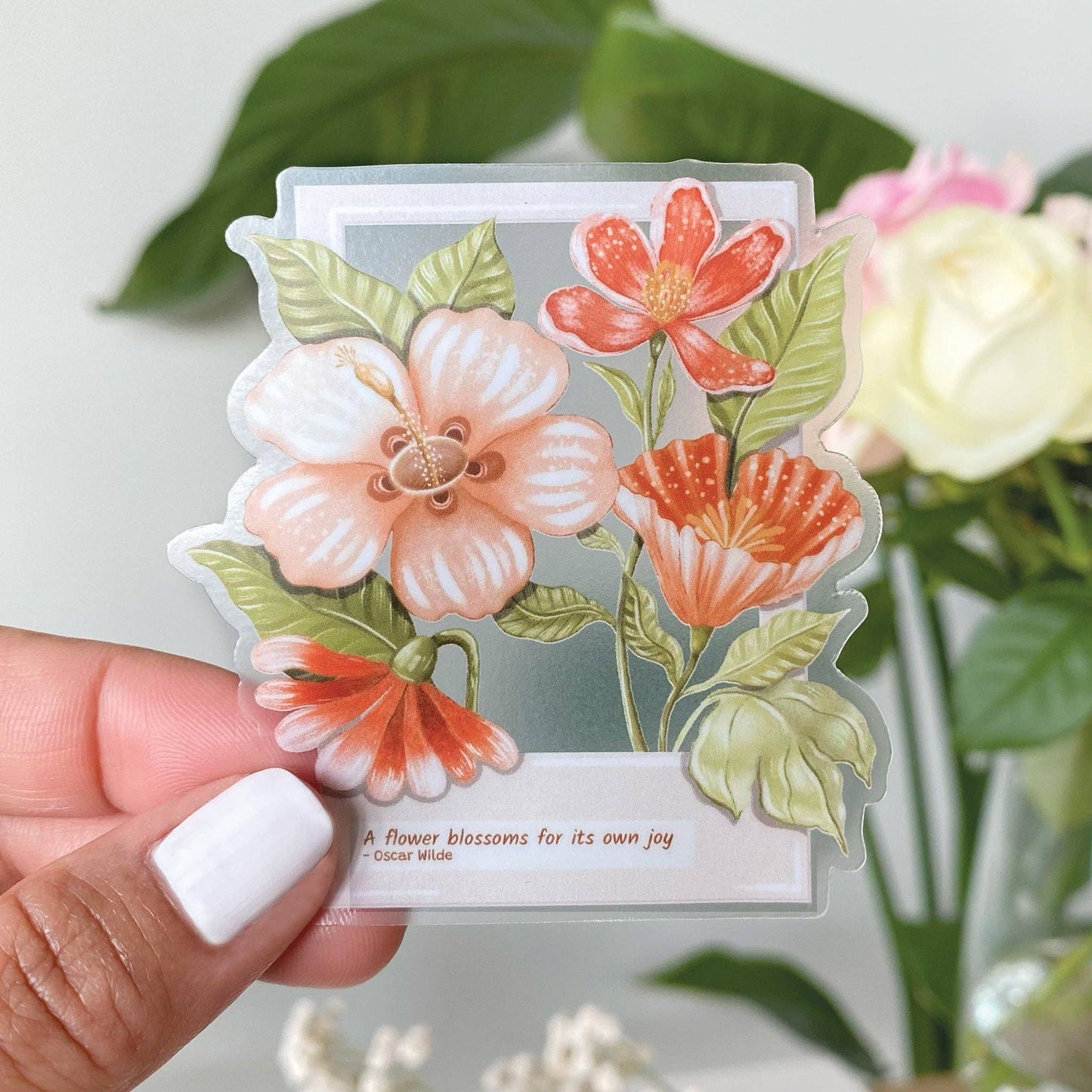 Clear Vinyl Sticker - Floral Polaroid - Tea & Fables