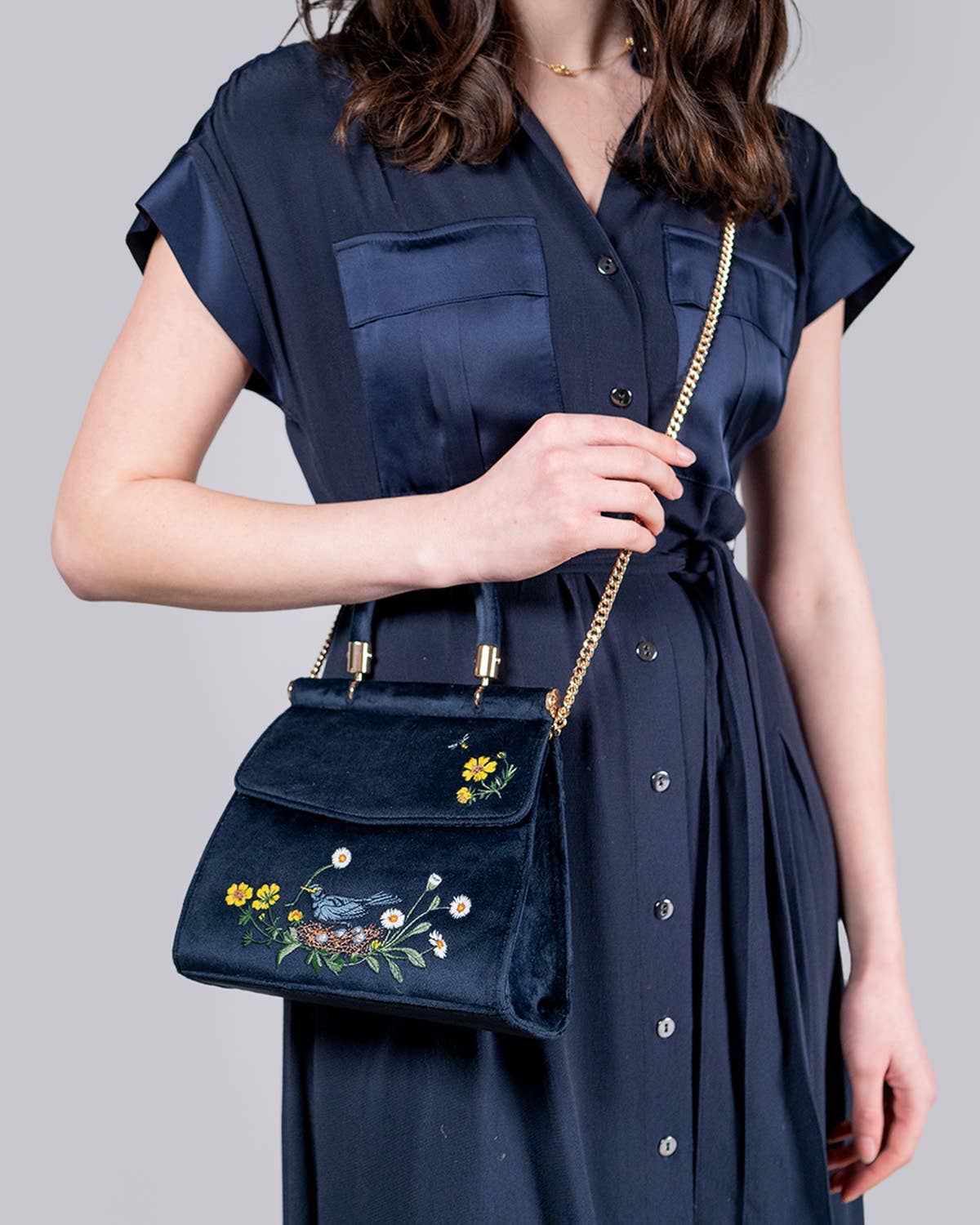 FABLE Blackbird Navy Mini Velvet Tote