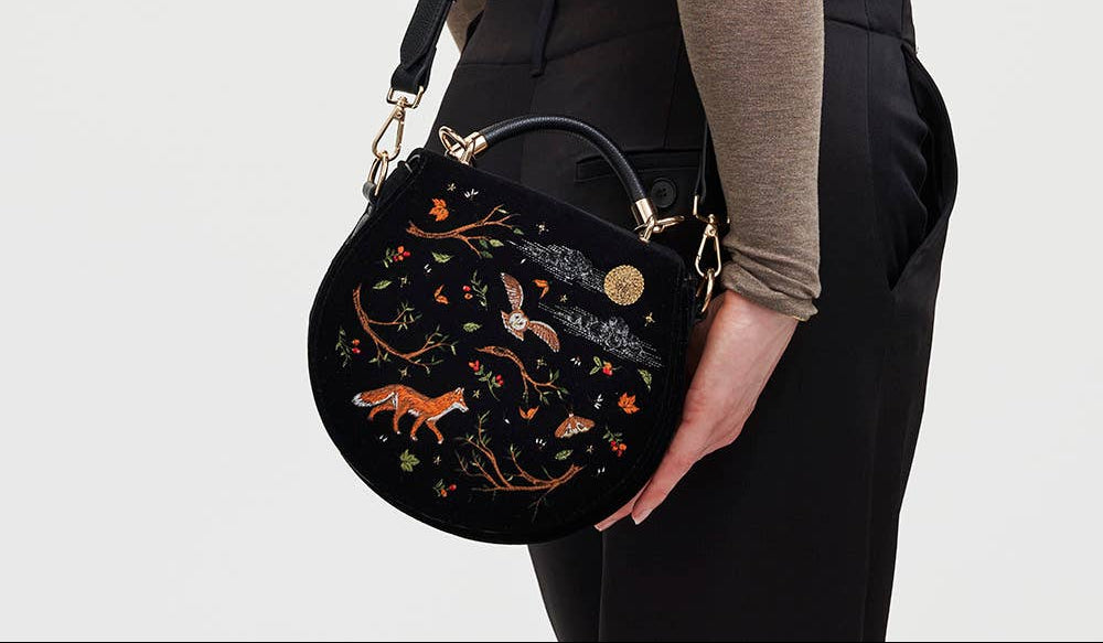 FABLE Fox & Owl Black Saddle Purse