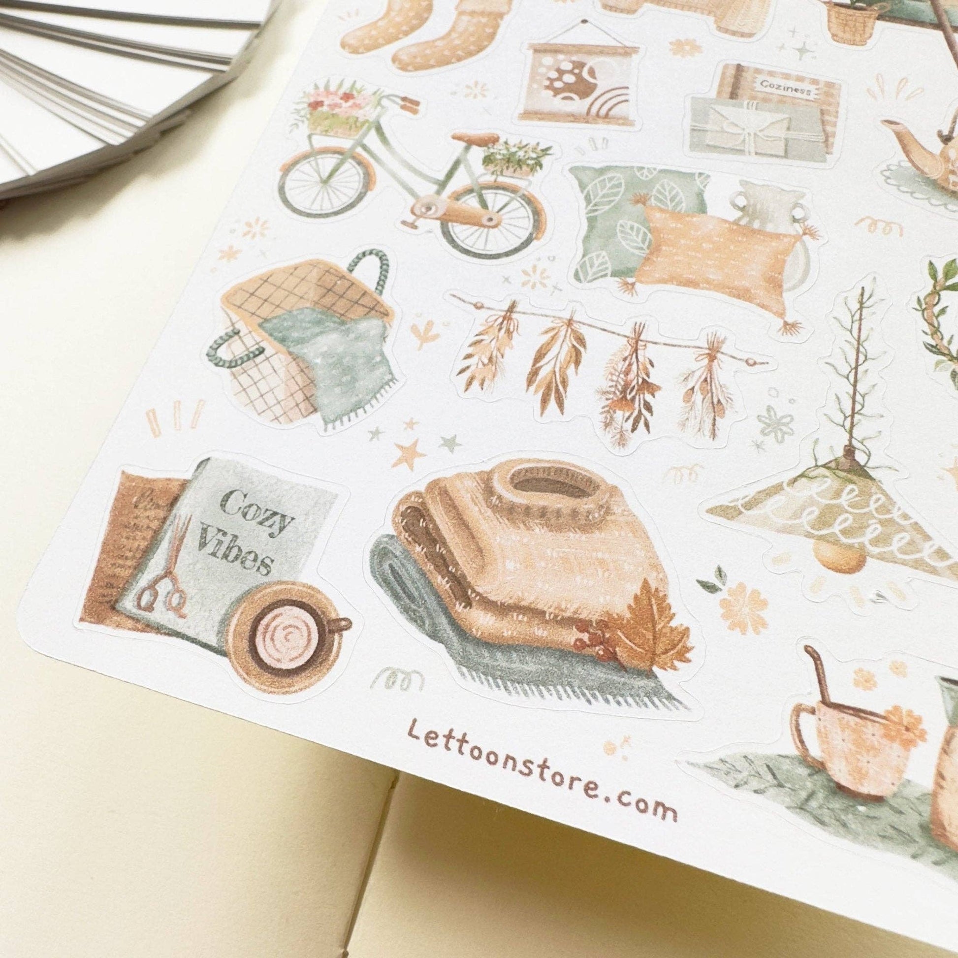 Sticker Sheet - Aesthetic Cozy Vibes: Semi-Transparent - Tea & Fables