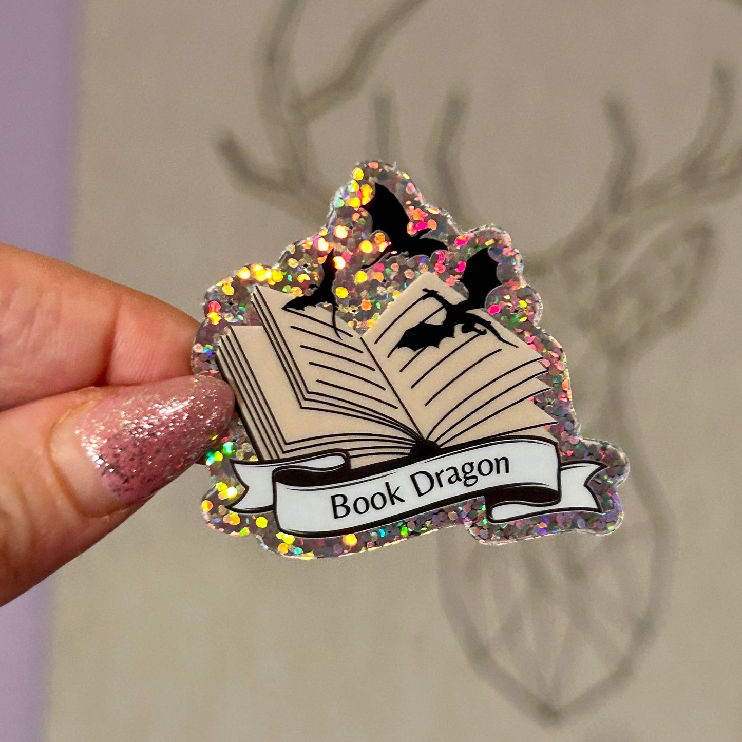 Book Dragon Glitter Sticker