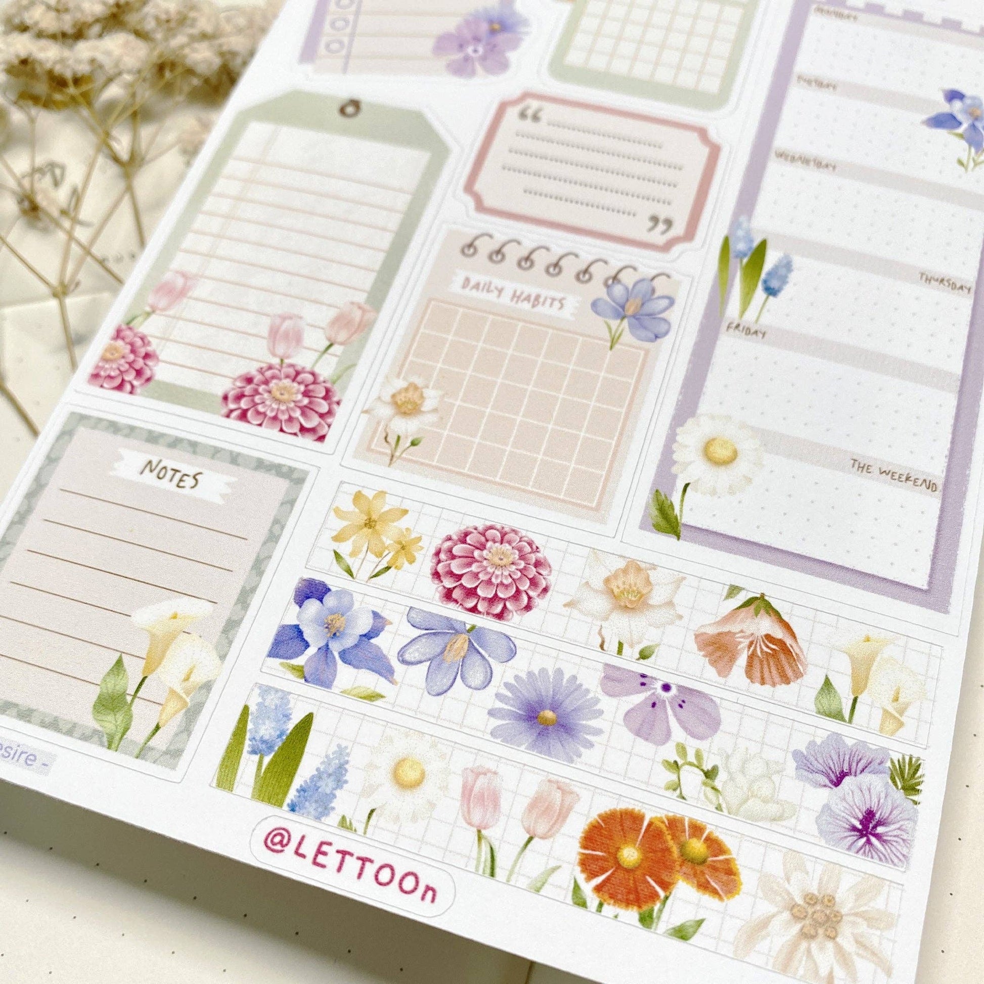 Sticker Sheet - Bullet Journal Essentials: Floral Desire - Tea & Fables