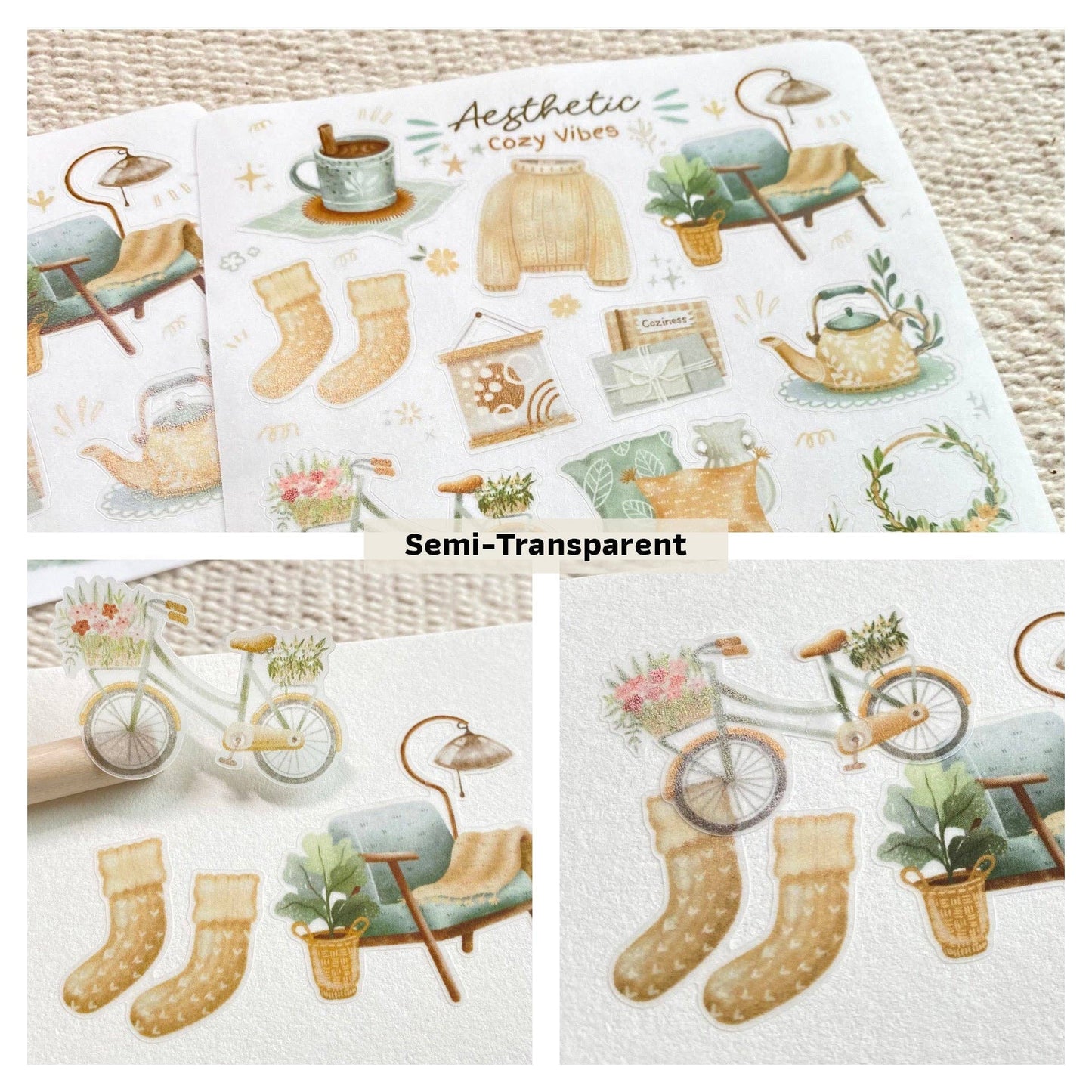 Sticker Sheet - Aesthetic Cozy Vibes: Semi-Transparent - Tea & Fables