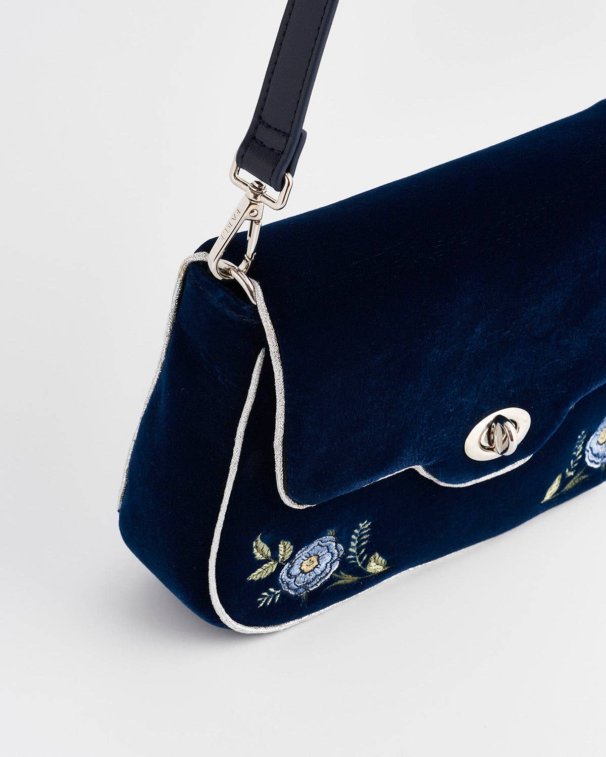 FABLE Rose Embroidered Blue Clutch