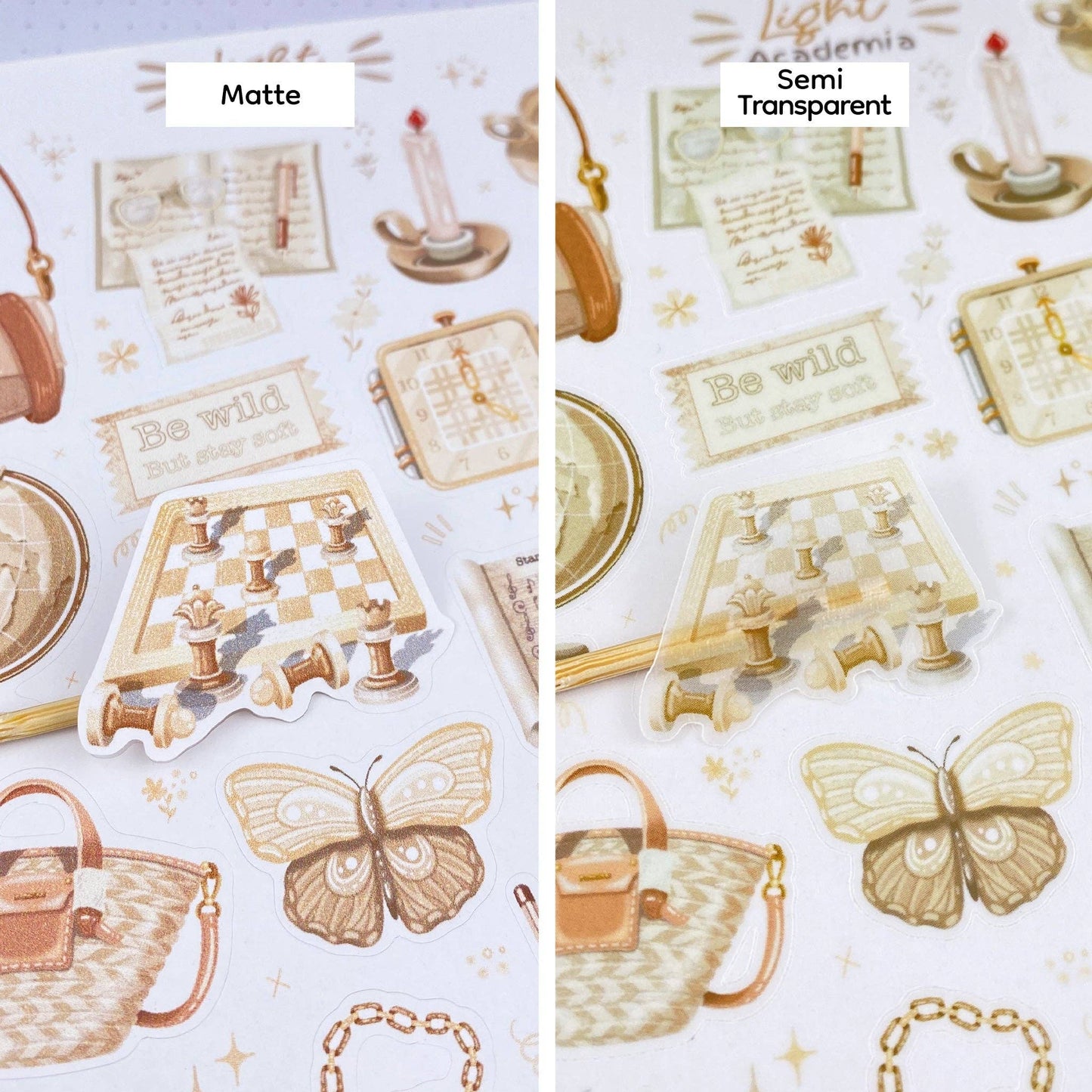 Sticker Sheet - Dark & Light Academia: Semi-Transparent Paper / Both Themes