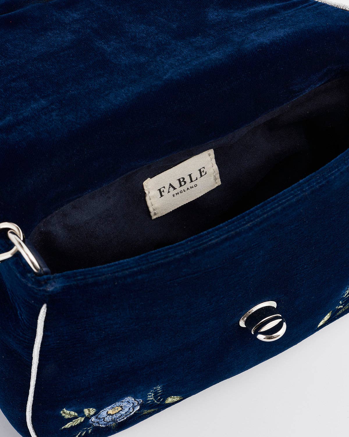 FABLE Rose Embroidered Blue Clutch