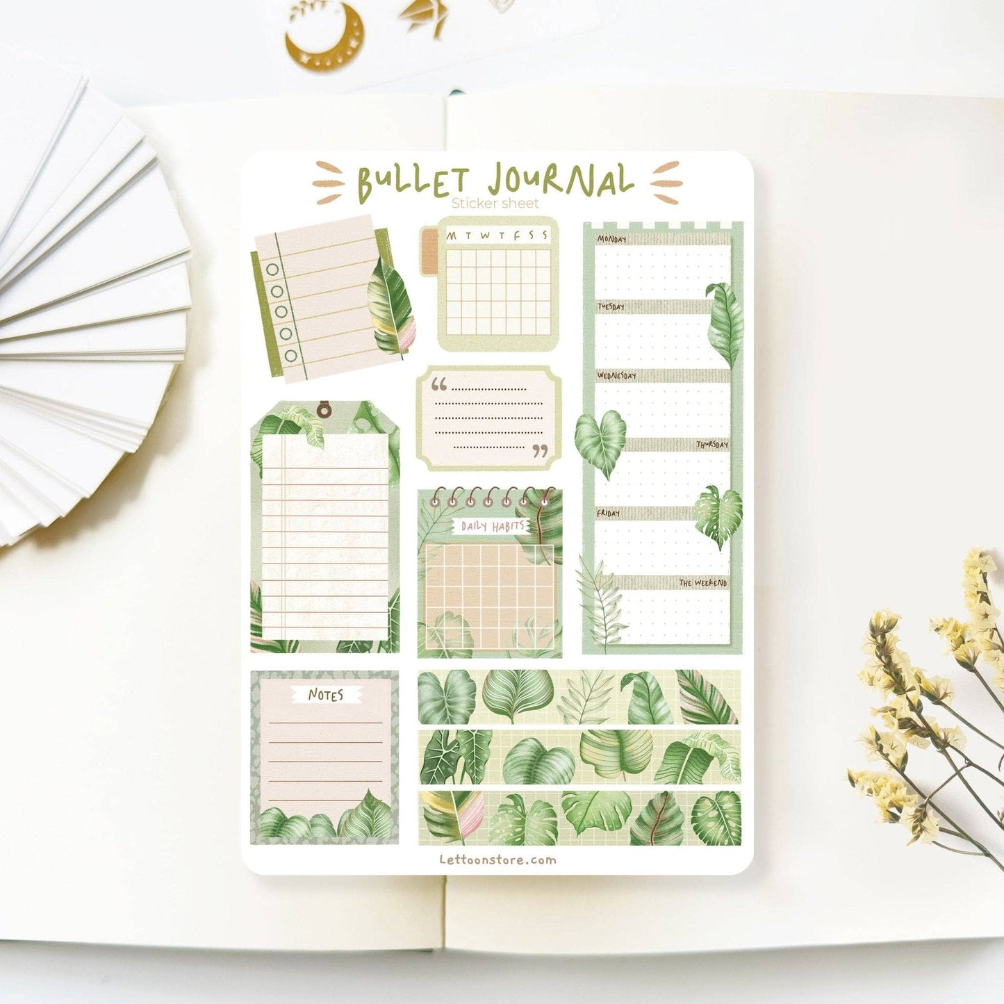 Sticker Sheet - Bullet Journal Essentials: Tropical Leaves - Tea & Fables