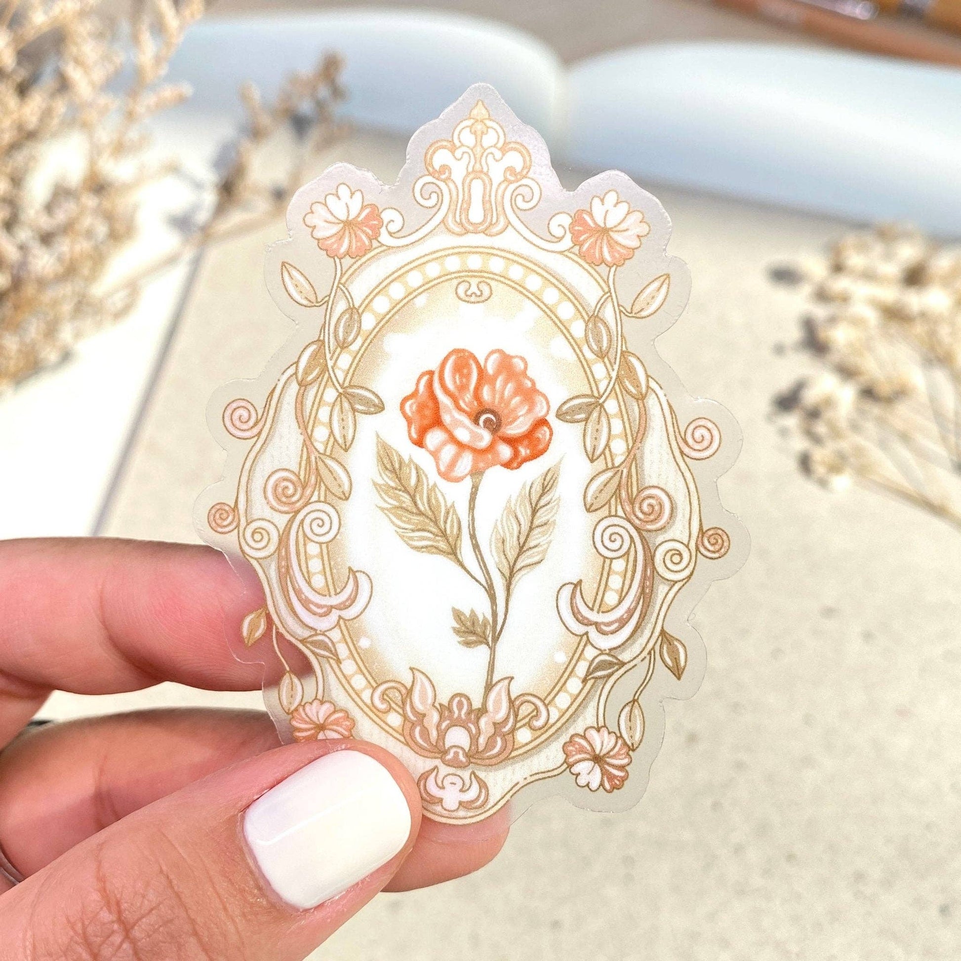 Clear Vinyl Sticker - Antique Flower Frame - Tea & Fables