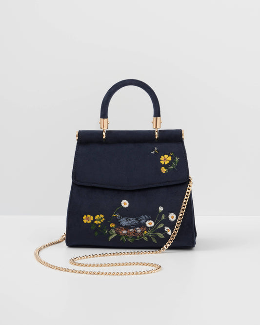 FABLE Blackbird Navy Mini Velvet Tote