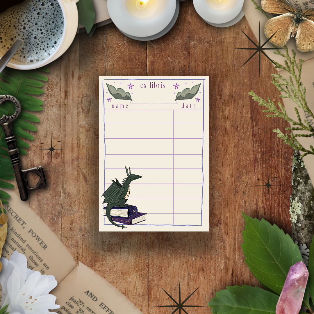 Cozy Dragon Library Card Set - Tea & Fables