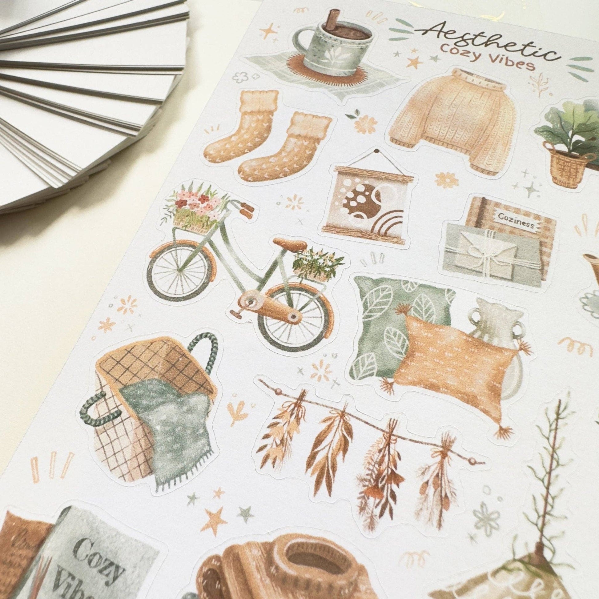 Sticker Sheet - Aesthetic Cozy Vibes: Semi-Transparent - Tea & Fables