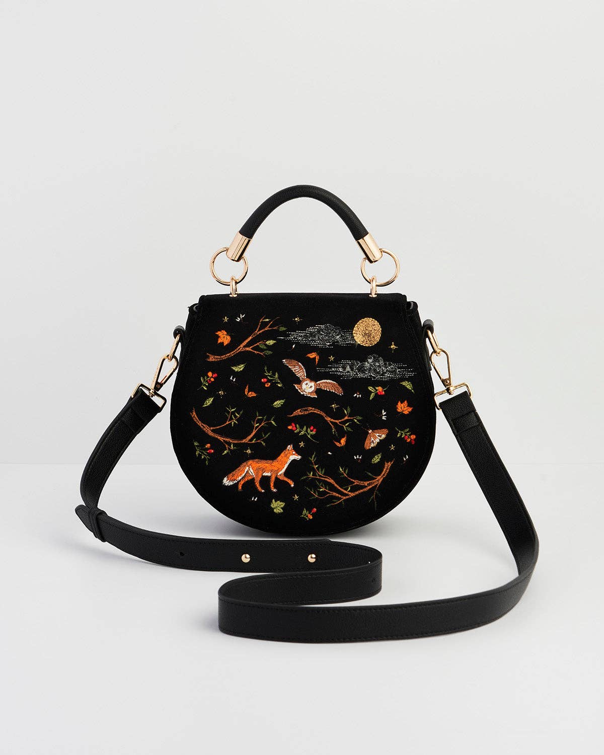 FABLE Fox & Owl Black Saddle Purse