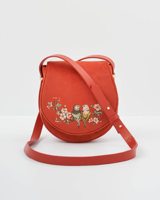 FABLE Lovebirds Velvet Saddle Purse