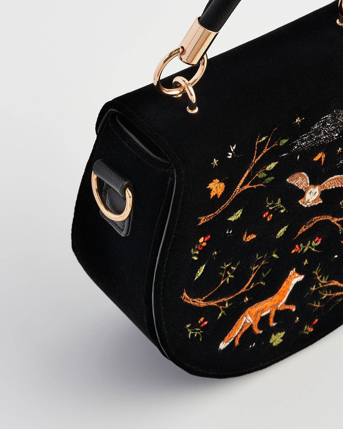 FABLE Fox & Owl Black Saddle Purse