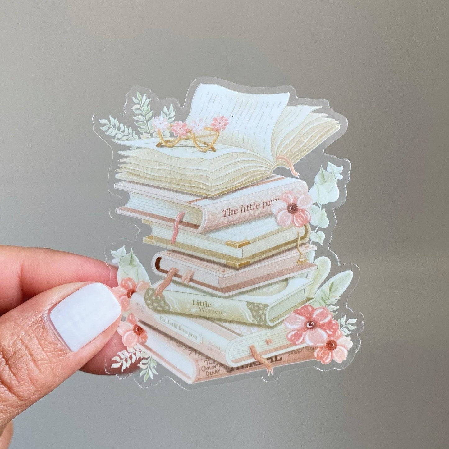 Clear Vinyl Sticker - Stacked Books - Tea & Fables