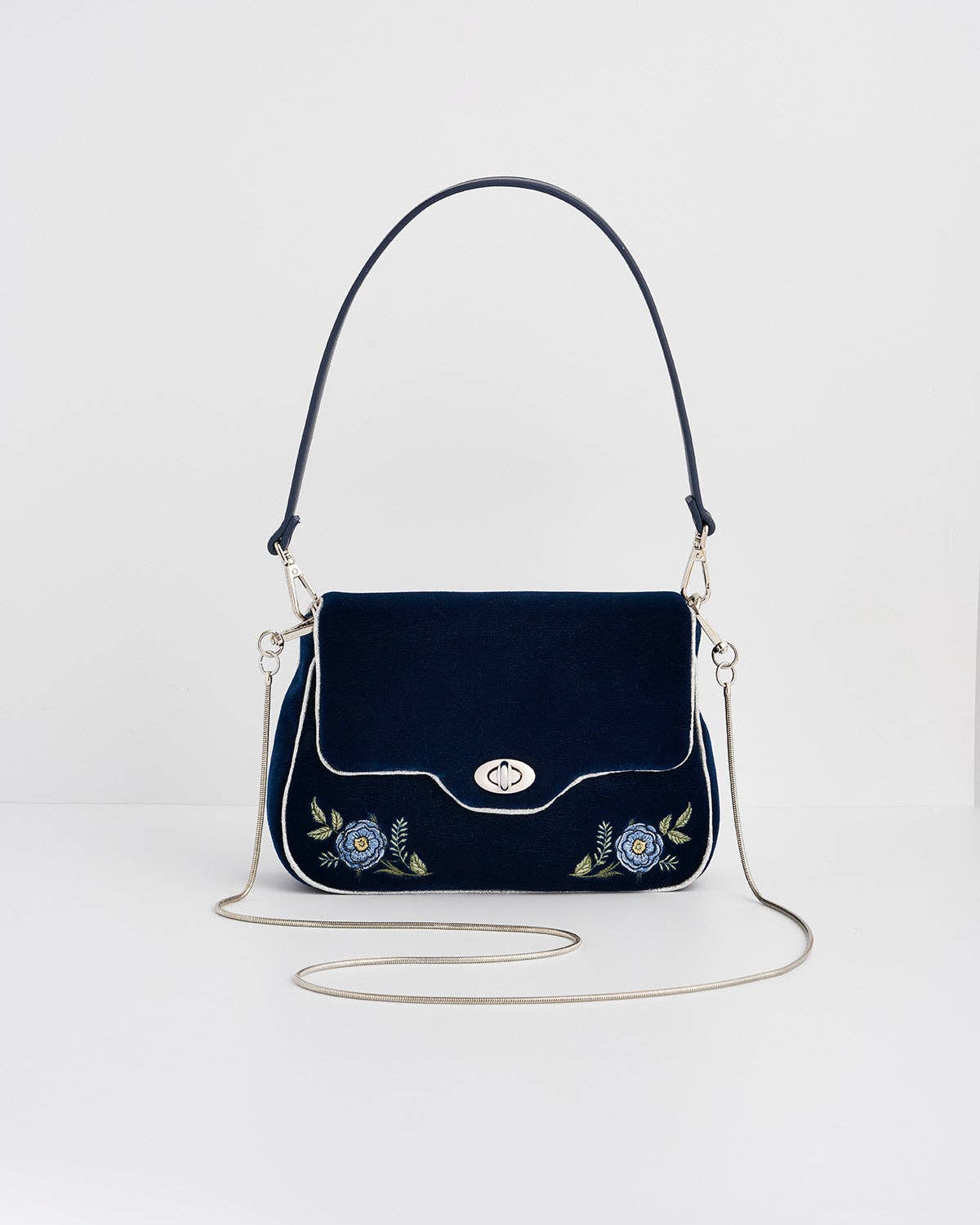 FABLE Rose Embroidered Blue Clutch