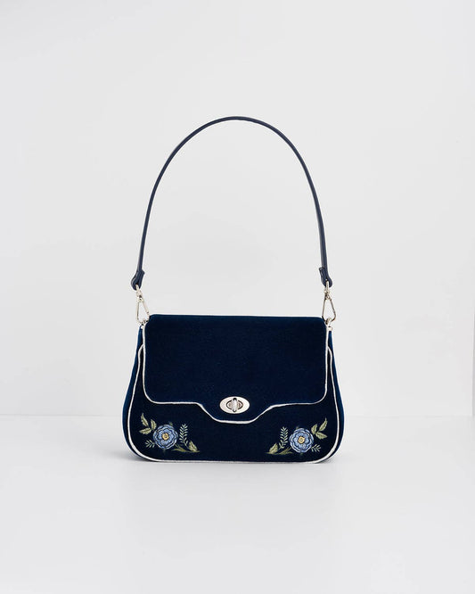 FABLE Rose Embroidered Blue Clutch