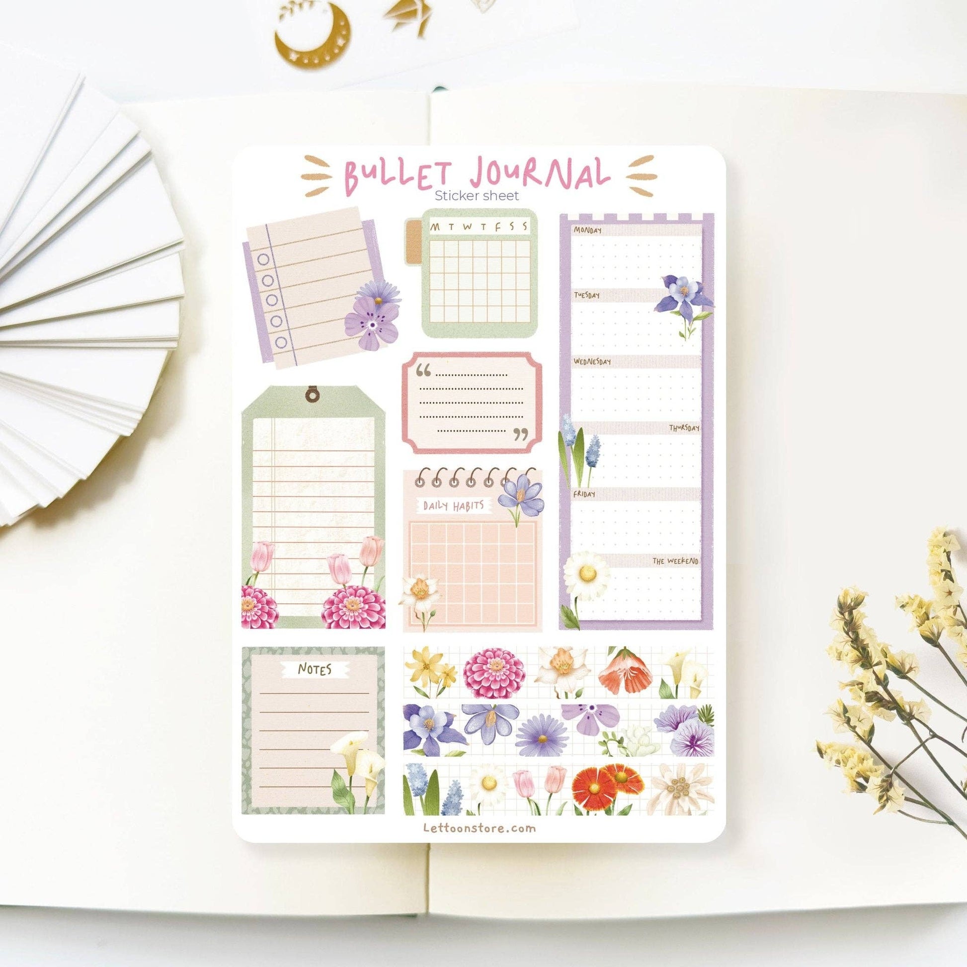 Sticker Sheet - Bullet Journal Essentials: Floral Desire - Tea & Fables