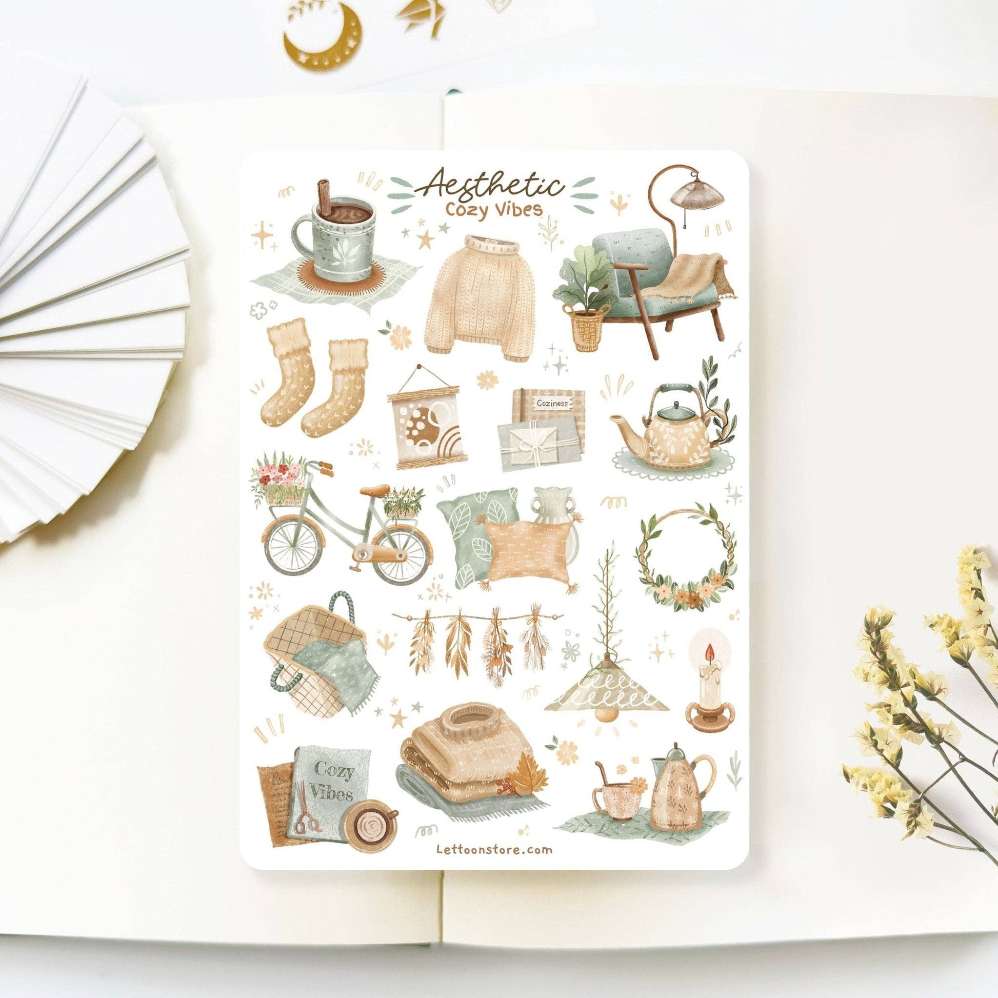 Sticker Sheet - Aesthetic Cozy Vibes: Semi-Transparent - Tea & Fables