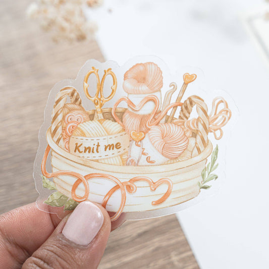 Clear Vinyl Sticker - Knit Me