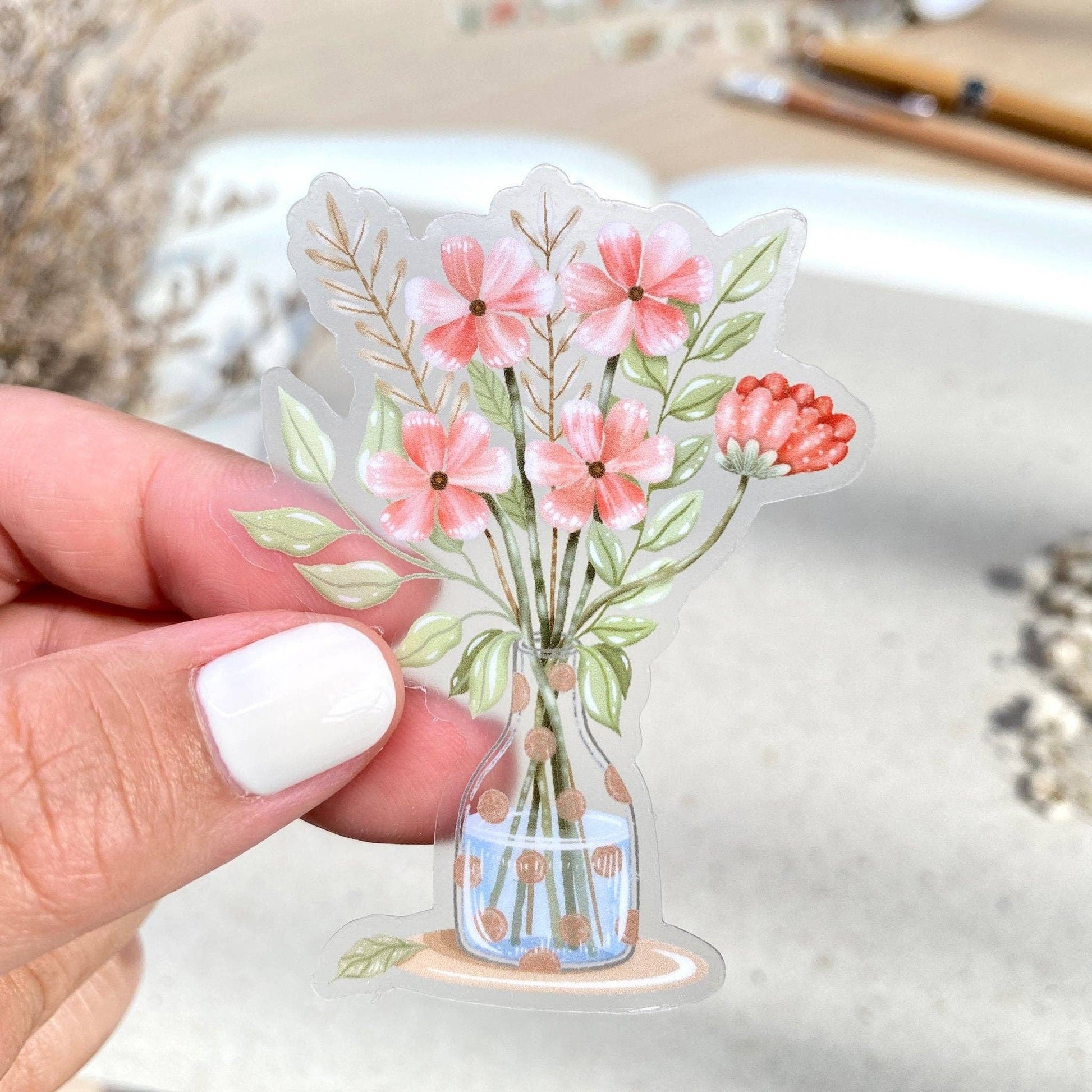 Clear Vinyl Sticker - Flower Vase - Tea & Fables